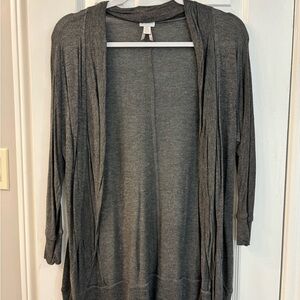 Gray Open Front Cardigan with 3/4 length Sleeves